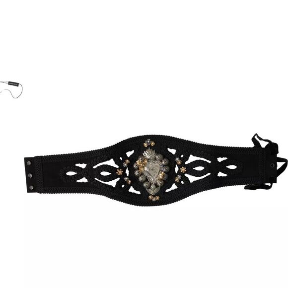 Dolce & Gabbana Black Canvas Embellished Waist Women Women's Belt (Pre-Owned)